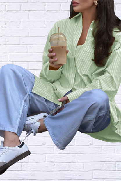 Effortless Cool – Oversized Striped Button-Down Shirt