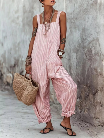 Full Size Striped Square Neck Wide Leg Jumpsuit Plus Size