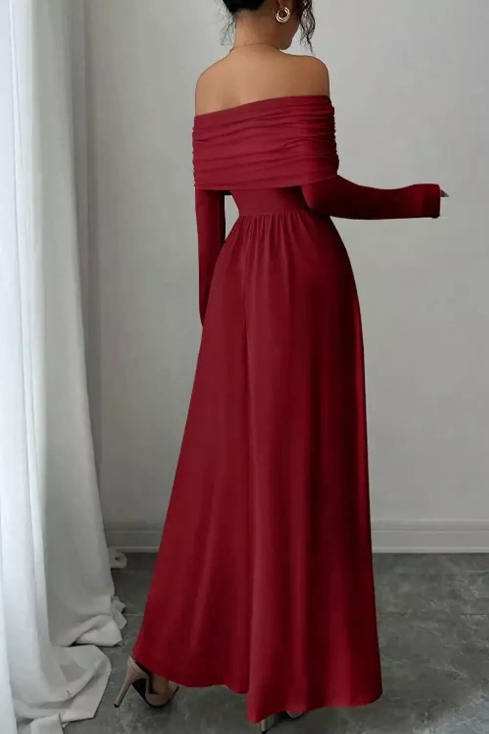 Off-Shoulder Ruched Bodycon Maxi Dress
