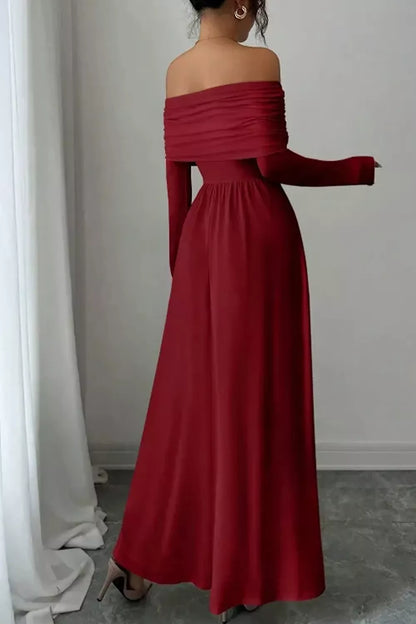 Off-Shoulder Ruched Bodycon Maxi Dress