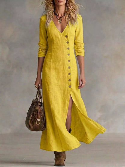 Slit Button-Down Midi Dress