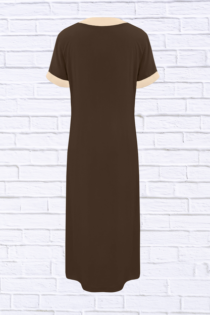 Button-Front Contrast Trim Midi Dress