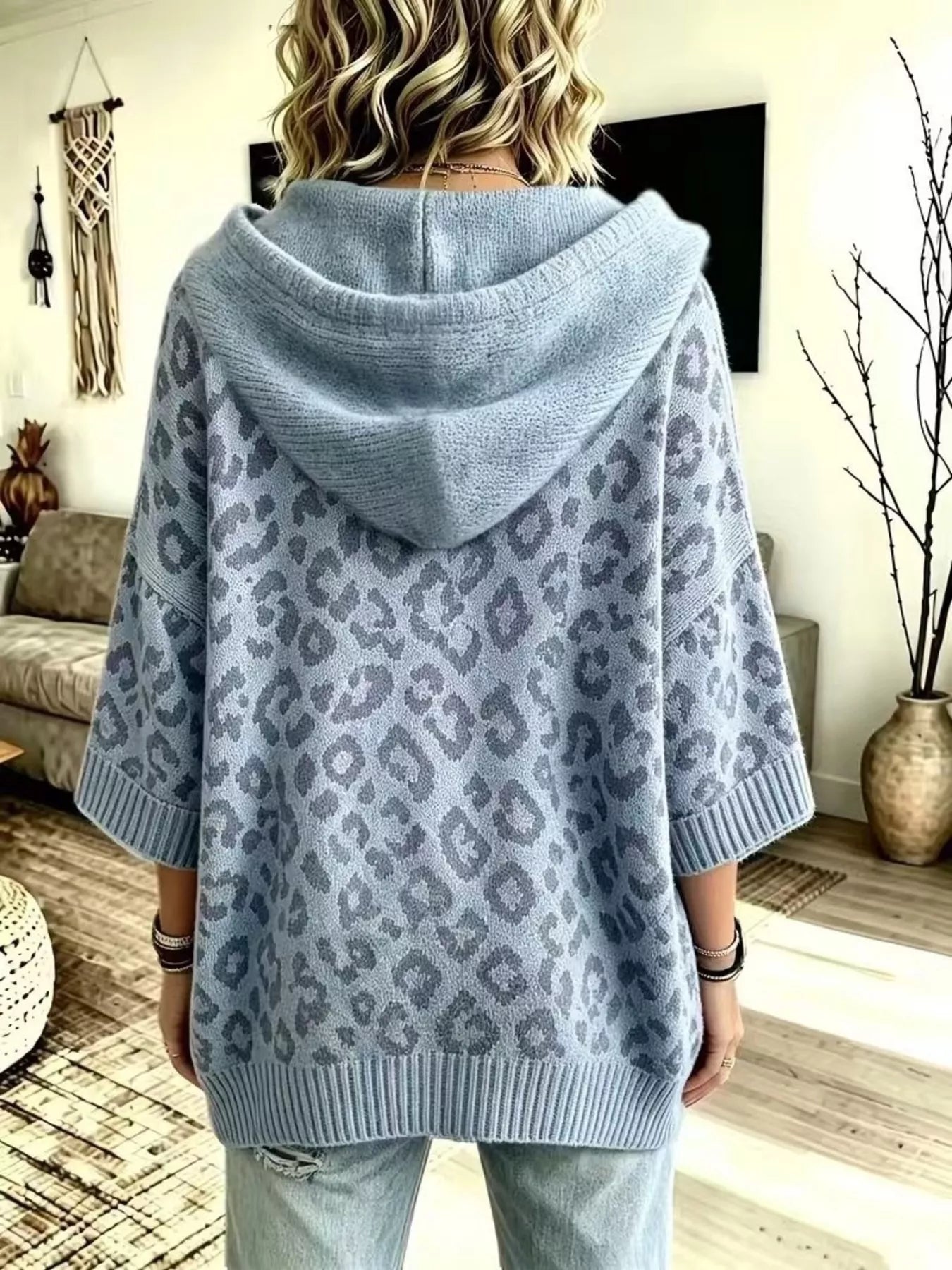 Women's Leopard Print Drawstring Hooded Sweater