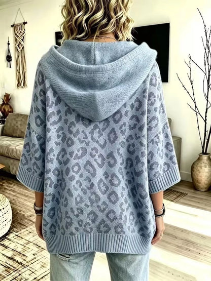 Women's Leopard Print Drawstring Hooded Sweater