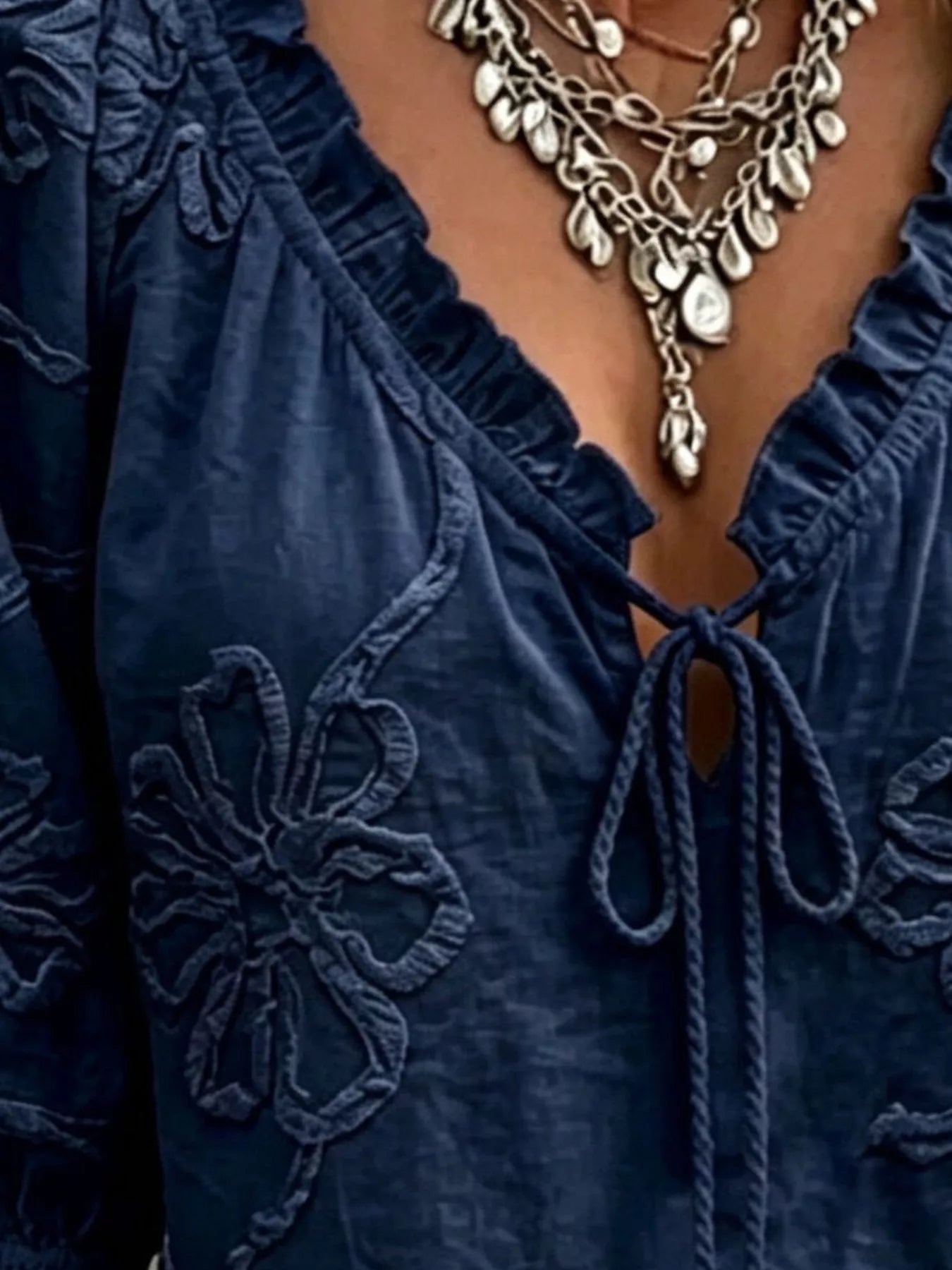 Plus Size Floral Tie Front 3/4 Sleeve Blouse