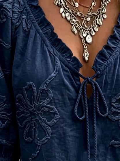 Plus Size Floral Tie Front 3/4 Sleeve Blouse