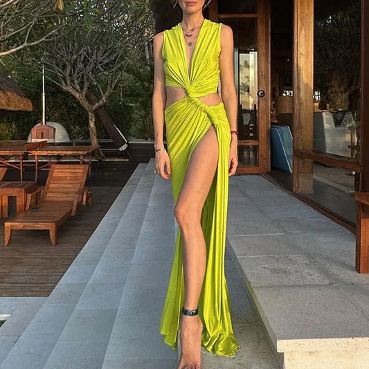 V-Neck Cut-Out Split Maxi Dress