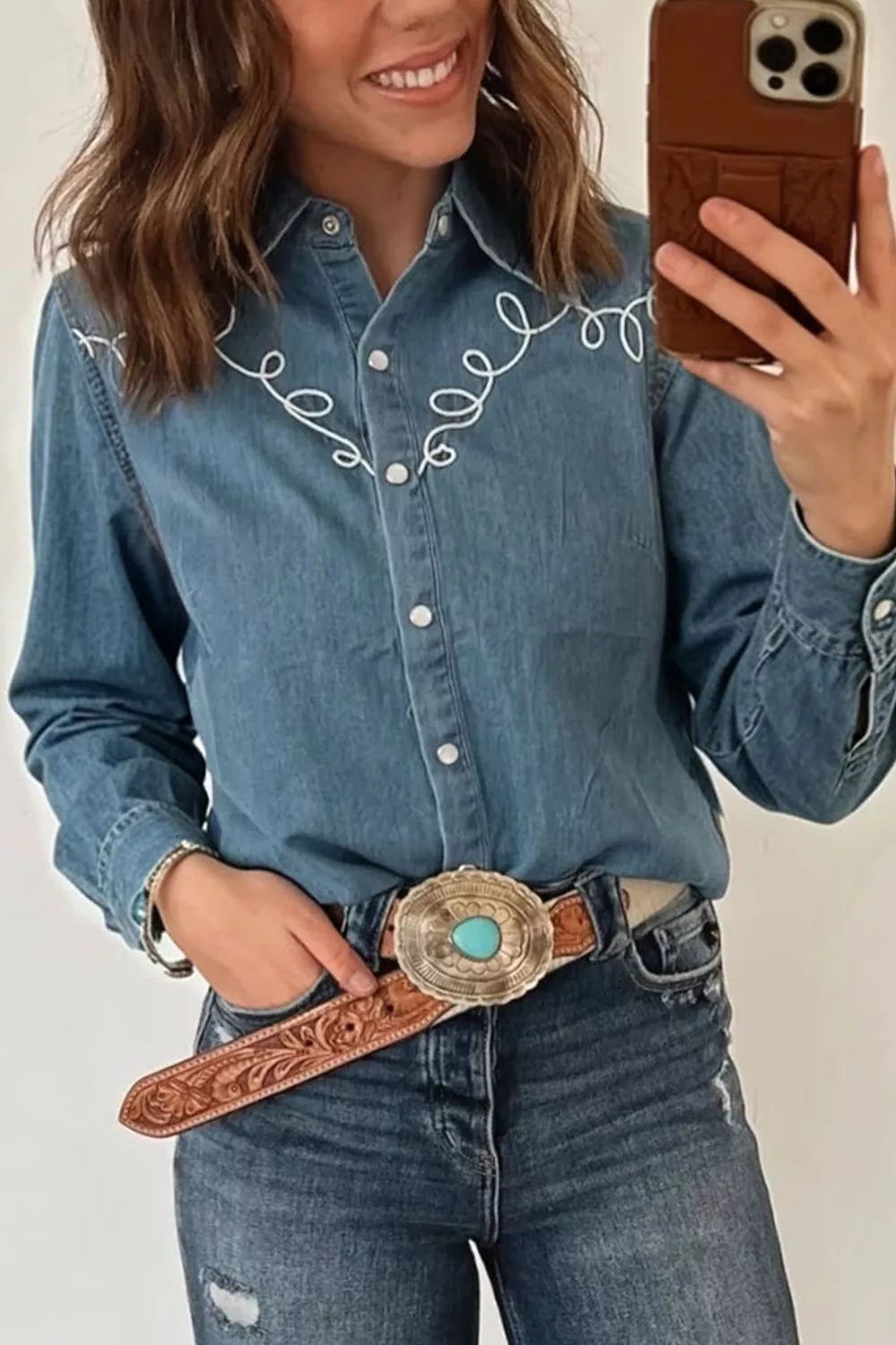 Embroidered Western Denim Top