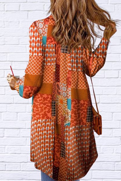 Printed Button Up Long Sleeve Top