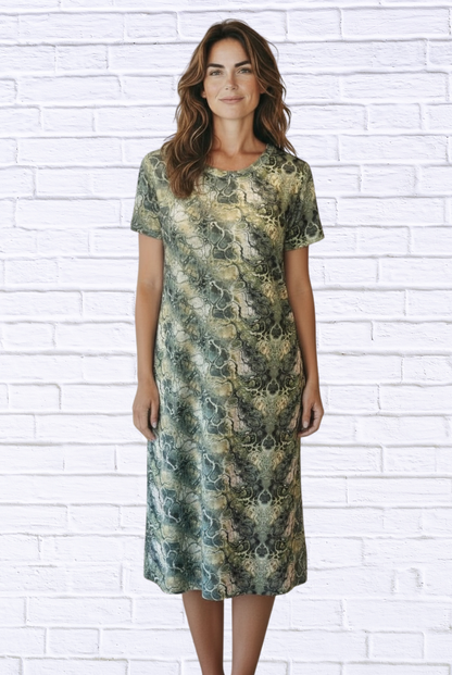 Jenneke Palm Leaf Shift Dress - Palm Green Leafs Printed on a white Back Ground