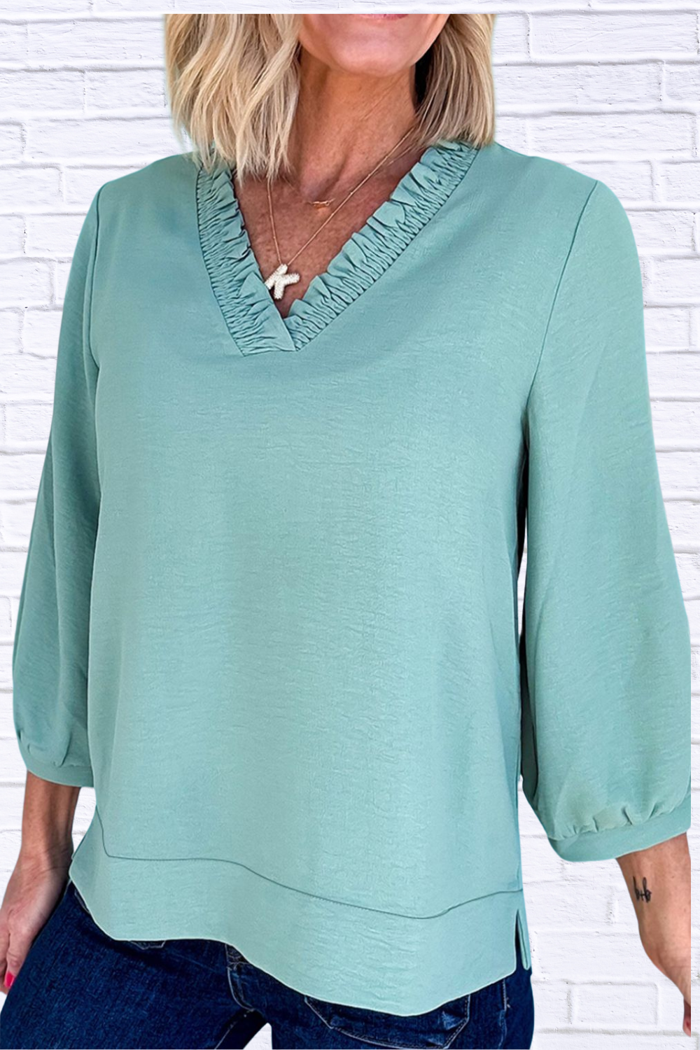 Frill Trim V-Neck Blouse