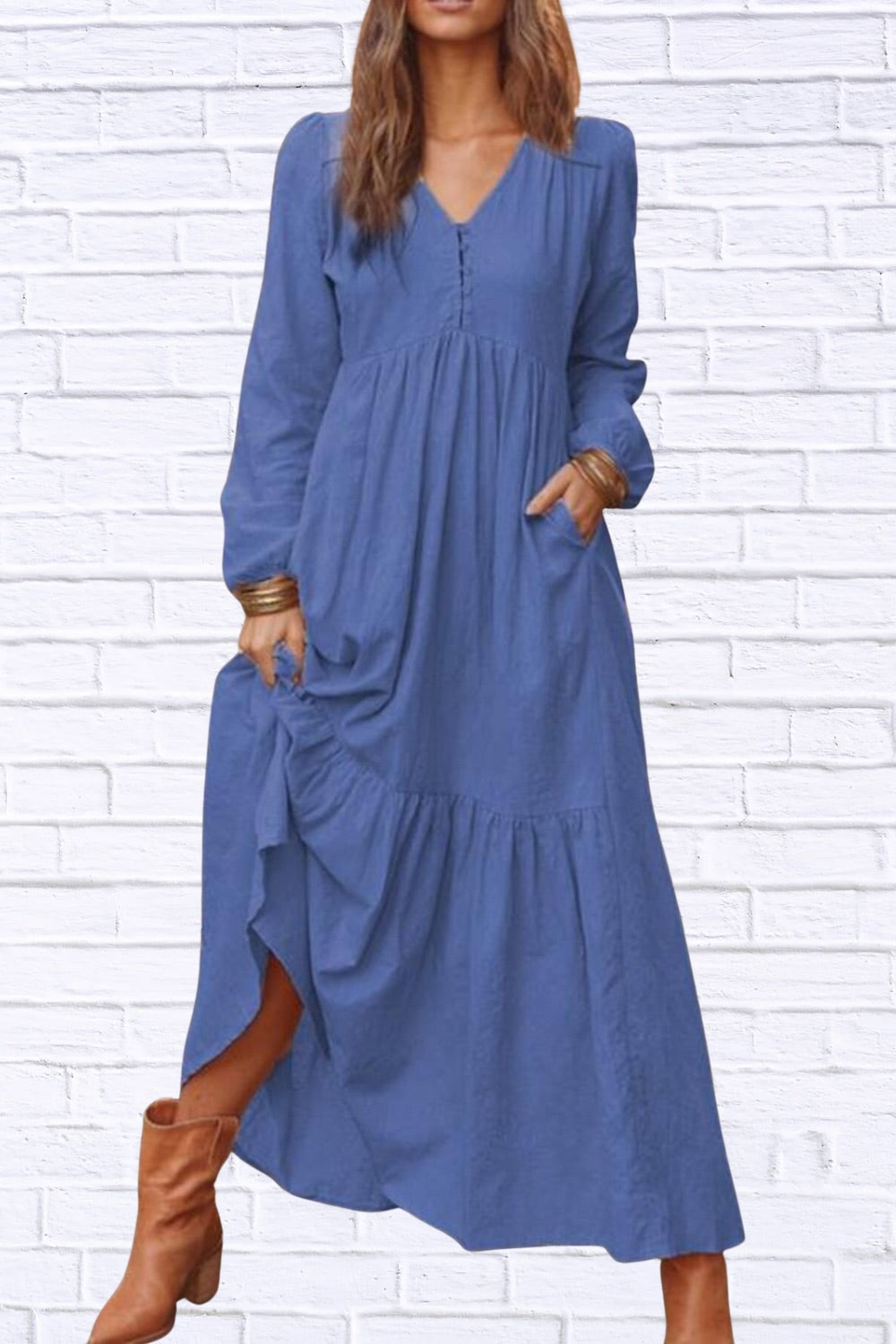Plus Size V-Neck Tiered Maxi Dress | Flowy & Chic