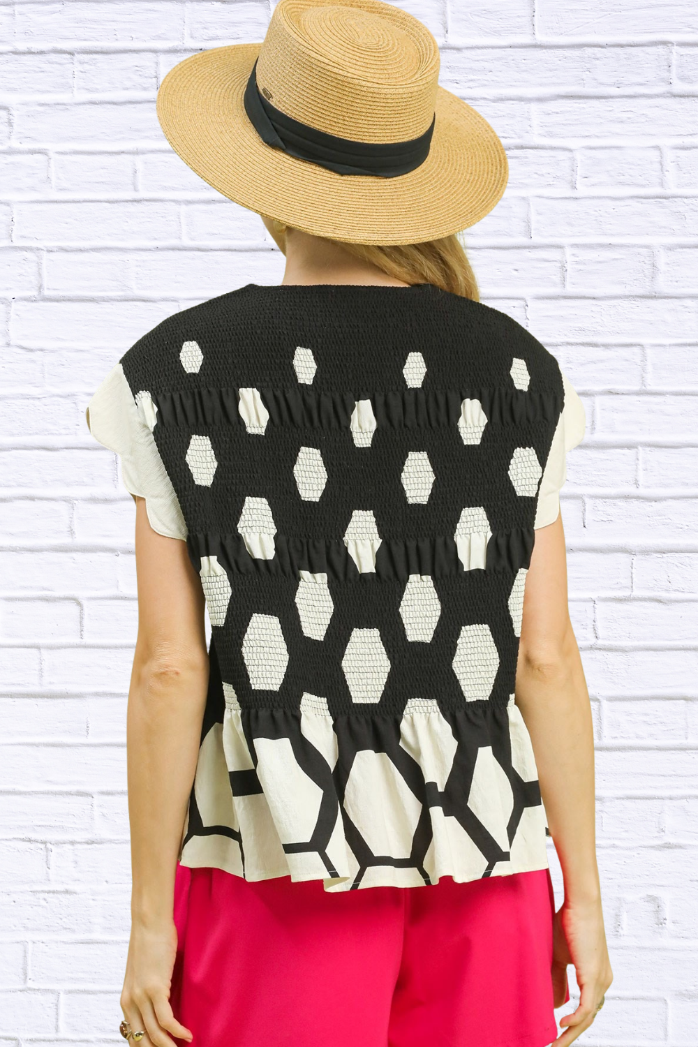 Carmen Hexagon Print Peplum Top