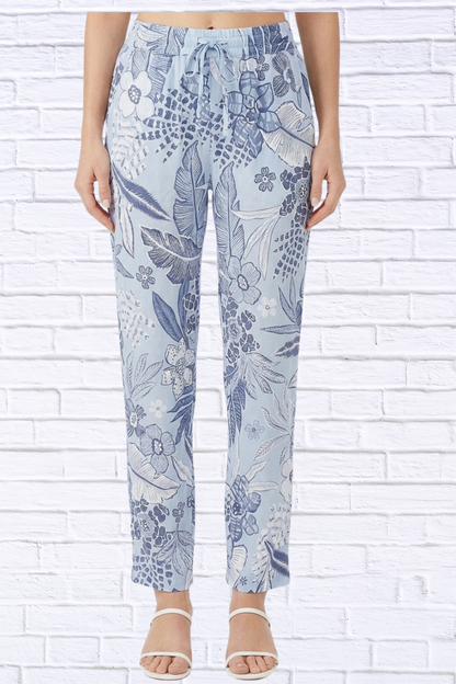 Blue Floral Wide Leg Pants for Women | Boutique Resort Style