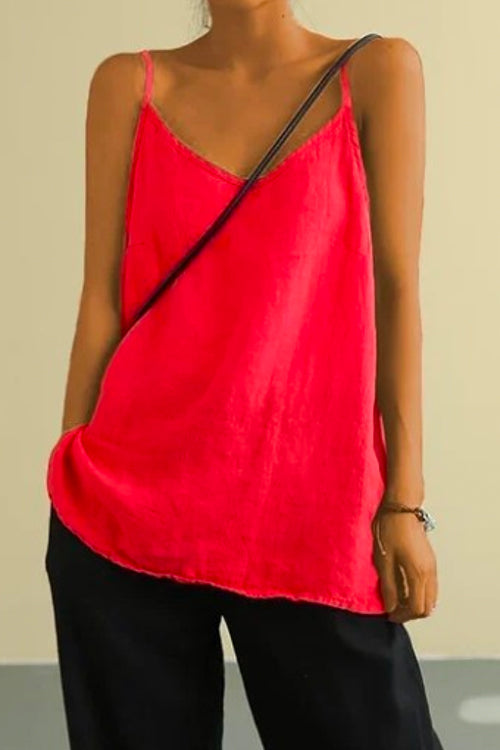 Rosiedress Scoop Neck Solid Cotton Linen Cami Top