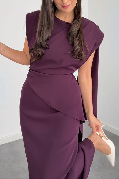 Crewneck Draped Tie Back Maxi Dress