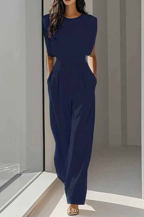 Round Neck Sleeveless High Waist Wide Leg Jumpsuit