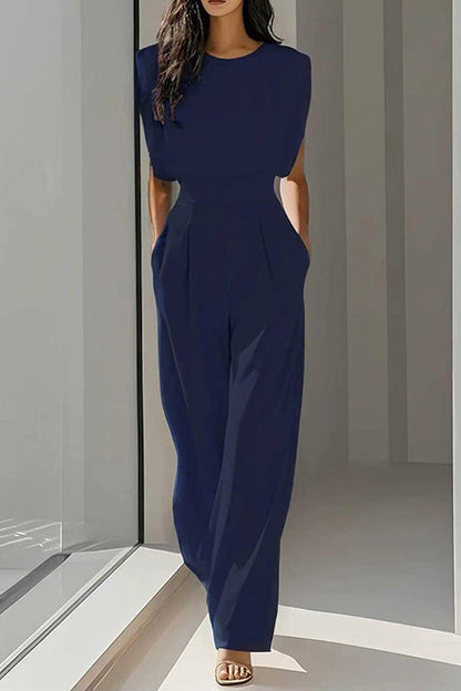 Round Neck Sleeveless High Waist Wide Leg Jumpsuit