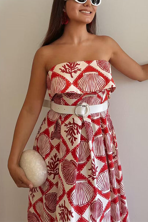 Strapless Tube Marine Life Print Maxi Dress