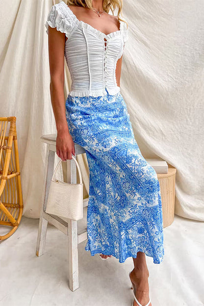 High Rise Floral Print Maxi Skirt