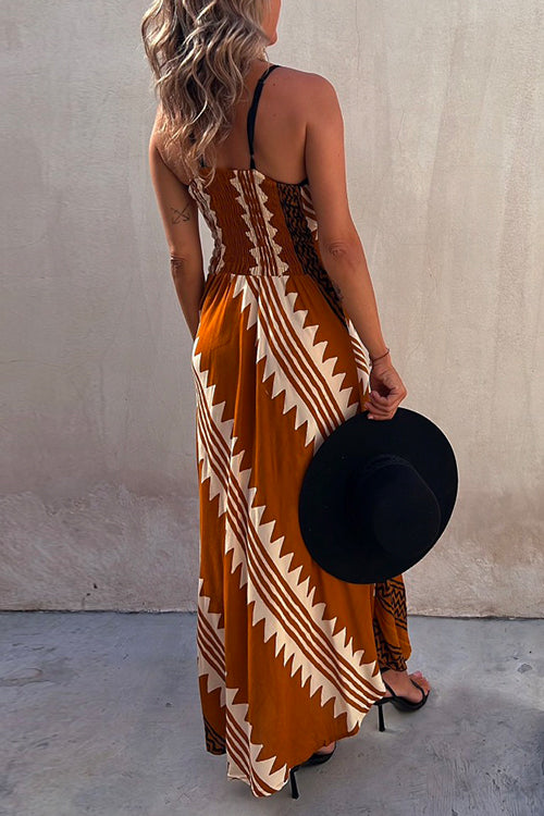 Rosiedress V Neck Color Block Printed Maxi Swing Cami Dress