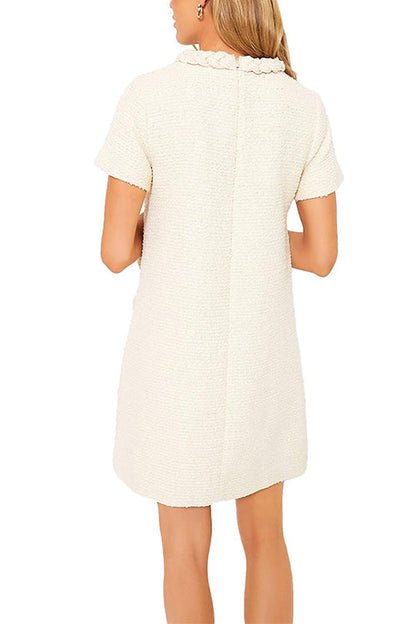 Rosiedress Elegant Crewneck Short Sleeves Buttons Tweed Dress