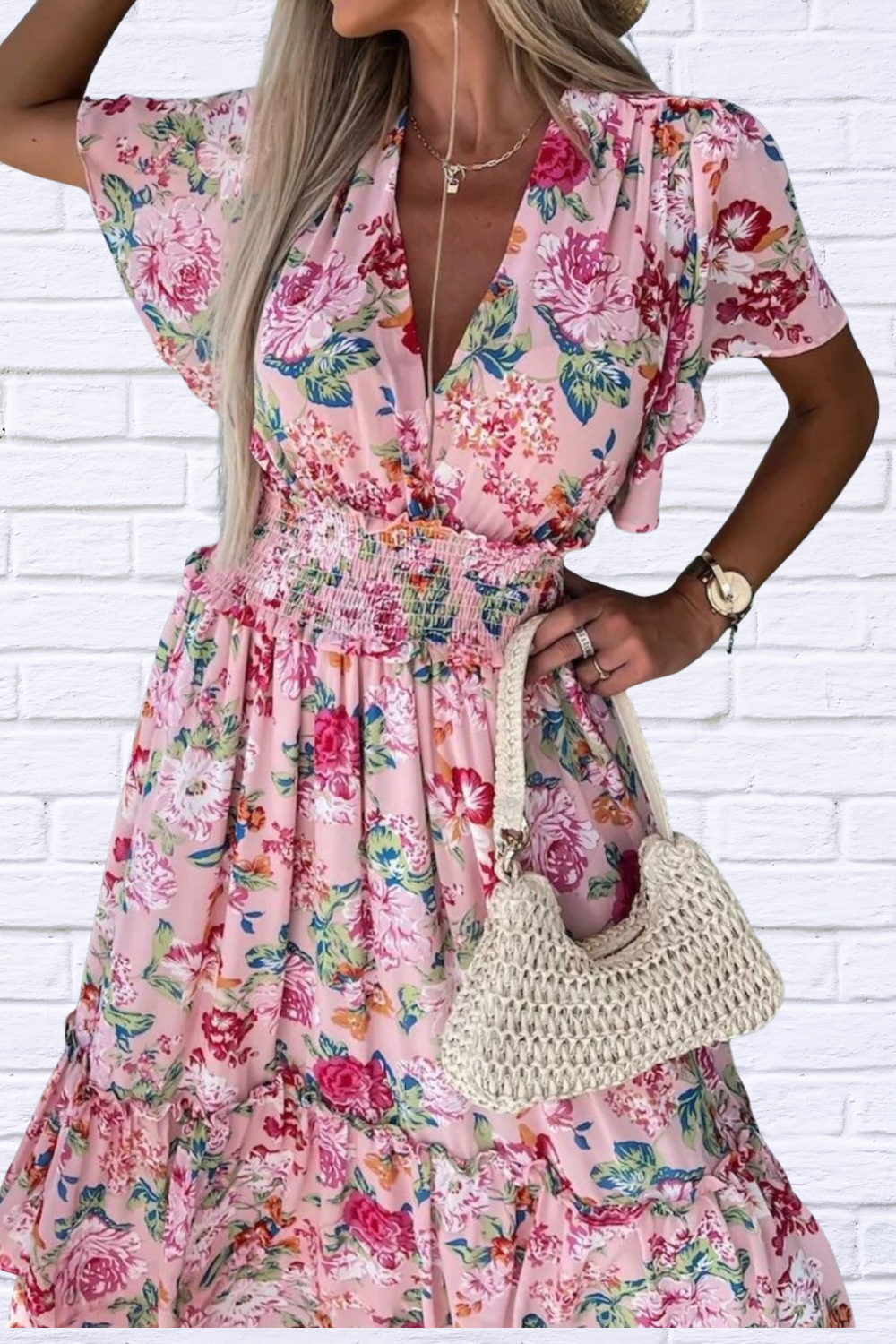 Floral Print Flutter Sleeve Maxi Dress