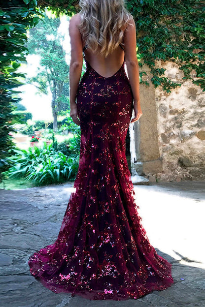 Rosiedress Sequin V Neck Backless Maxi Cami Mermaid Party Dress