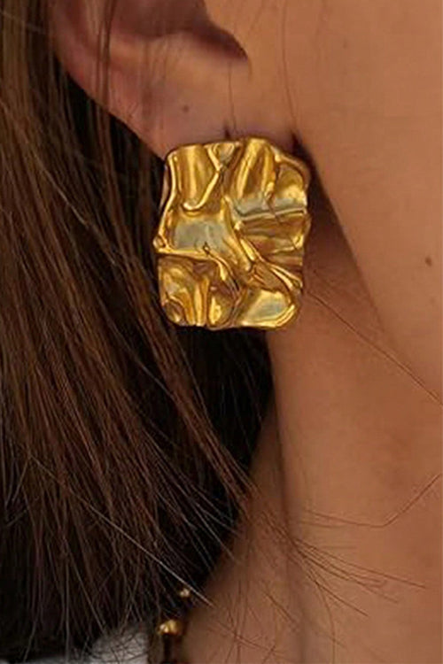 Rosiedress Textured Gold Rectangle Stud Earrings