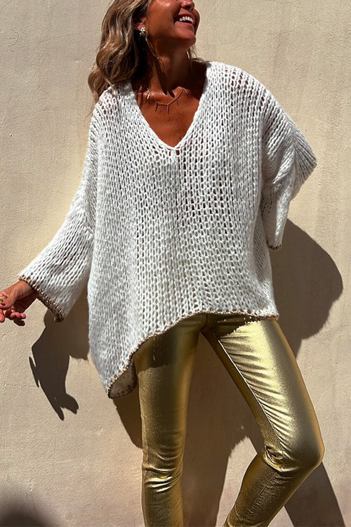 V Neck Dolman Sleeves Irregular Casual Sweater