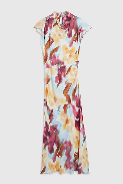 Cowl Neck Short Sleeves Tie Dye Maxi Dress