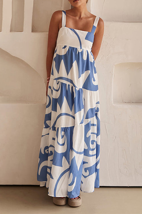 Rosiedress Backless Ruffle Tiered Printed Maxi Cami Dress