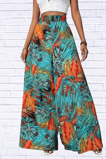 Tropical Print Wide Leg Pants