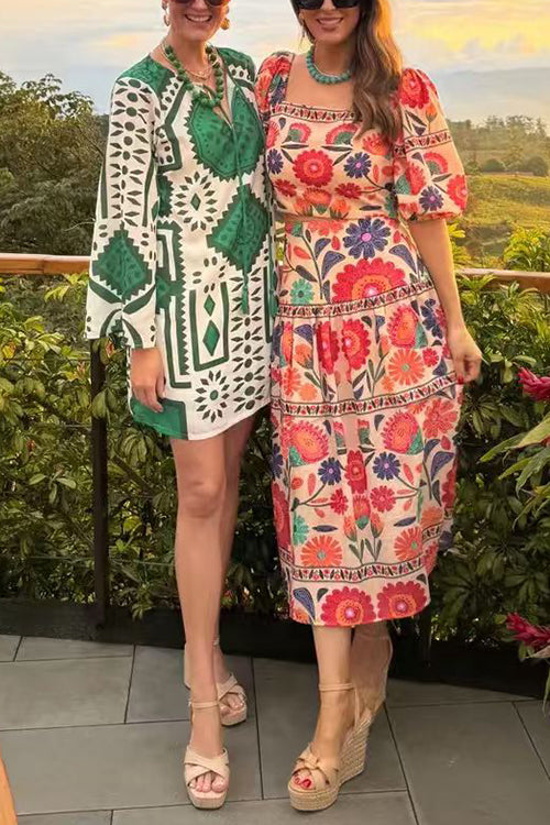 High Rise Floral Print Midi Skirt