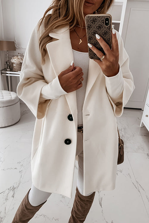 Rosiedress Lapel 3/4 Sleeve Pockets Midi Coat White