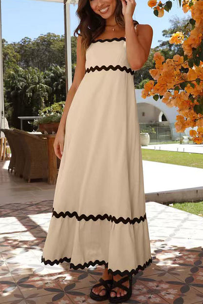 Spaghetti Strap Ric Rac Trim Swing Maxi Dress