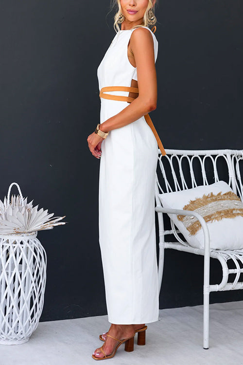 Chic Sleeveless Open Back Slit Maxi Dress