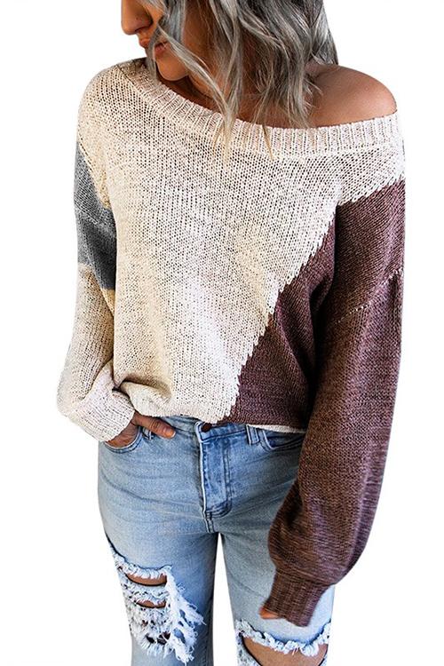 Rosiedress Triple Color Block Knit Sweater Apricot