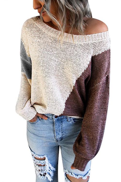 Triple Color Block Knit Sweater Apricot