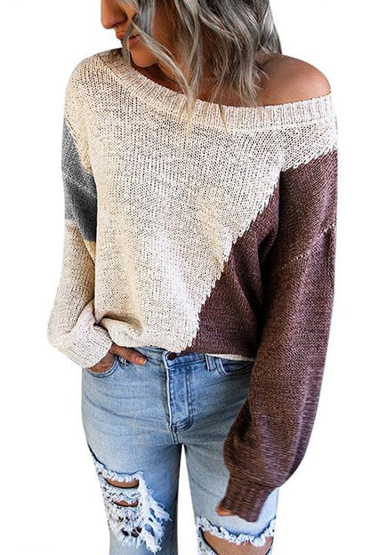 Triple Color Block Knit Sweater Apricot