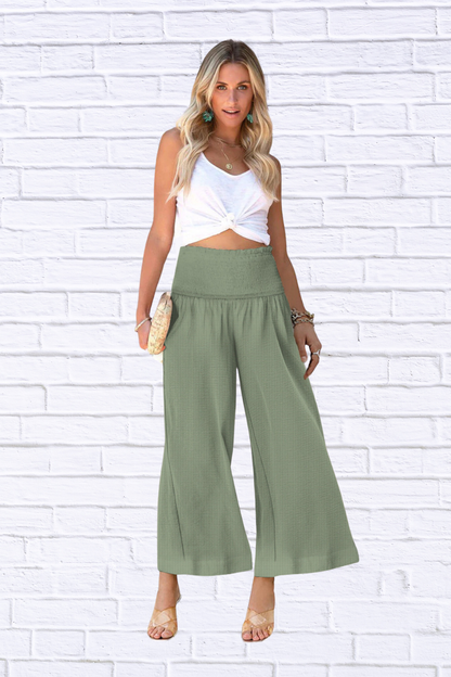 Wide-Leg Smocked Waist Pants