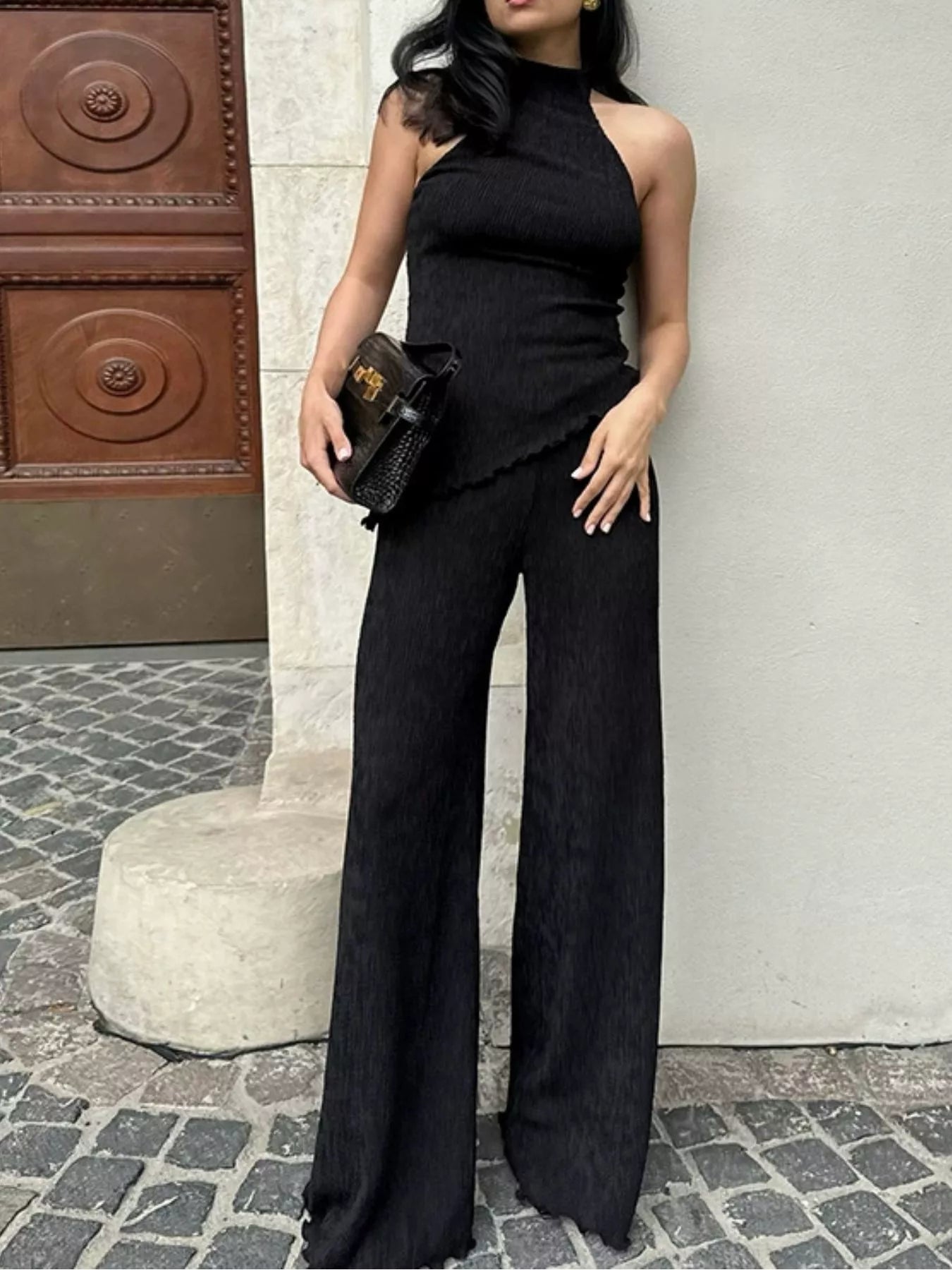 Sleeveless Top and Wide-Leg Pants Two-Piece Set