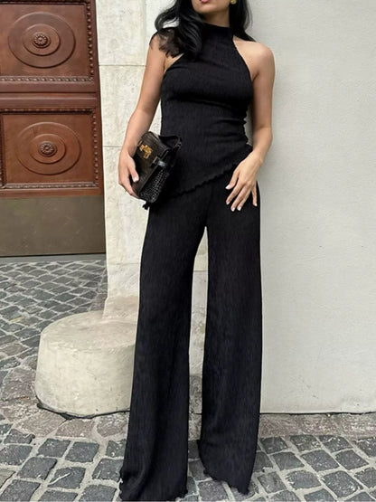 Sleeveless Top and Wide-Leg Pants Two-Piece Set