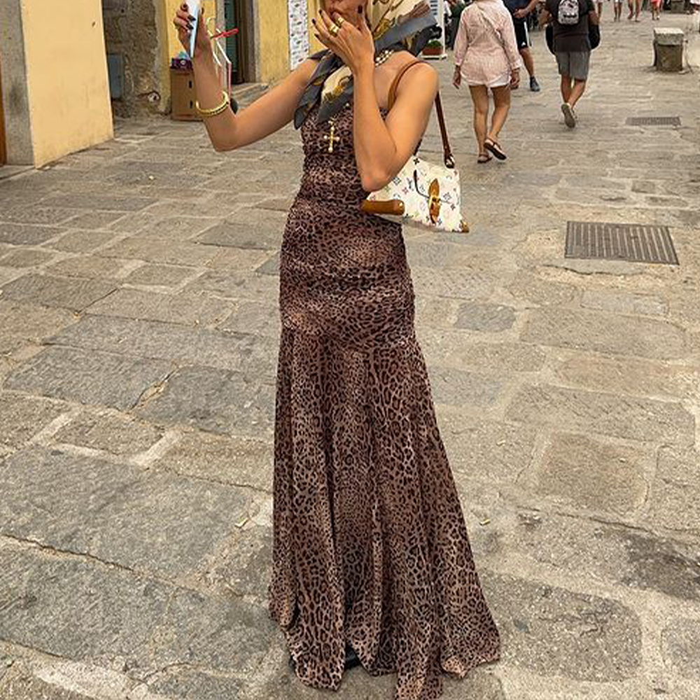 Leopard Printing Tube Maxi Dress