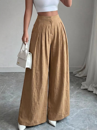 High-Waisted Pleated Wide-Leg Pants