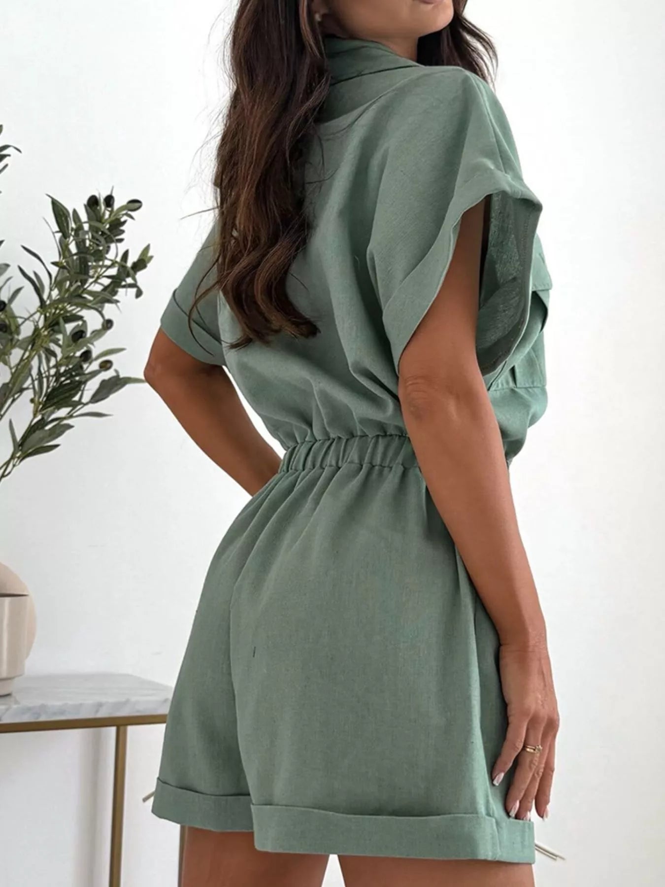 Button Front Short Sleeve Shirt and Shorts Set