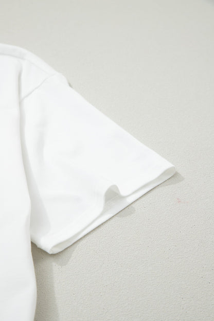 White Fancy Embroidered Patch Flag Casual T Shirt