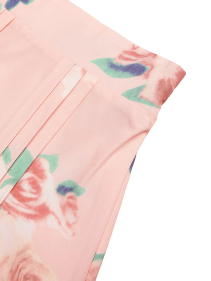 Round Neck Top and Floral Print Skirt Two-Piece Set