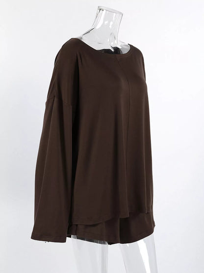 Oversized Long Sleeve Top and Shorts Lounge Set
