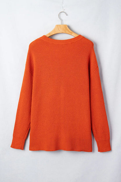 Drop Shoulder Long Sleeve Round Neck Halloween Sweater